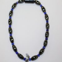 Magnetic Hematite Single Anklet - Winged Heart Center Stone, Blue Beads