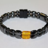 Magnetic Hematite Double Bracelet - Amber Center StoneMagnetic Hematite Double Bracelet - Amber Center Stone