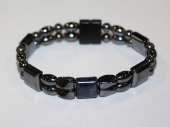 Magnetic Hematite Double Bracelet - Blue Agate Center Stone