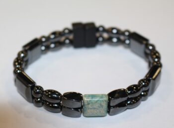 Magnetic Hematite Double Bracelet - Crazy Lace Agate Center Stone