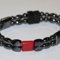 Magnetic Hematite Double Bracelet - Red Coral Agate Center Stone