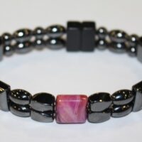 Magnetic Hematite Double Bracelet - Purple Agate Center Stone