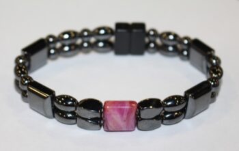 Magnetic Hematite Double Bracelet - Purple Agate Center Stone