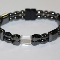 Magnetic Hematite Bracelet: <br />Double Strand–Quartz Crystal Center Stone