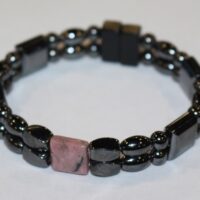 Magnetic Hematite Double Bracelet - Rhodonite Center Stone