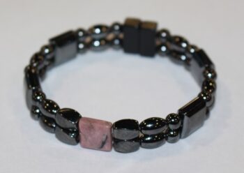 Magnetic Hematite Double Bracelet - Rhodonite Center Stone