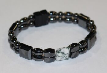 Magnetic Hematite Double Bracelet - Tree Agate Center Stone