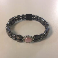 Magnetic Hematite Bracelet: Double Strand–Pink Center Stone