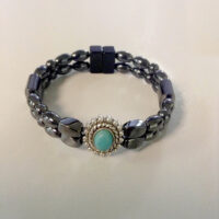Magnetic Hematite Bracelet: Double Strand–Turquoise Center Stone, Vertical