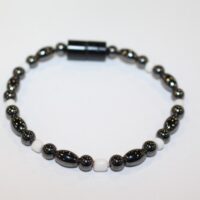 Magnetic Hematite Single Bracelet - Hematite, and White Beads