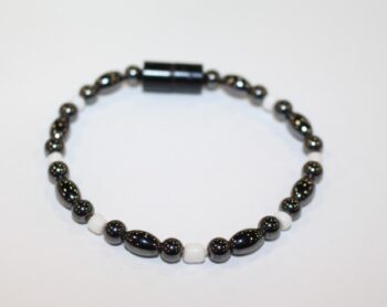 Magnetic Hematite Single Bracelet - Hematite, and White Beads