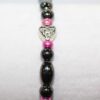 Magnetic Hematite Single Bracelet - Celtic Heart Center Stone, Hot Pink Beads