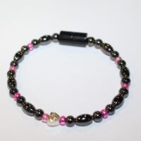 Magnetic Hematite Single Bracelet - Celtic Heart Center Stone, Hot Pink Beads