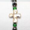 Magnetic Hematite Single Bracelet - Cross Center Stone, Green Beads