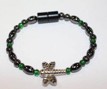 Magnetic Hematite Single Bracelet - Dragonfly Center Stone, Long with double wings