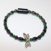 Magnetic Hematite Single Bracelet - Dragonfly Center Stone, Short with double wings, Green Beads