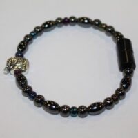 Magnetic Hematite Single Bracelet - Elephant Center Stone, Rainbow Beads