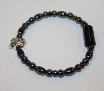 Magnetic Hematite Single Bracelet - Elephant Center Stone, Rainbow Beads