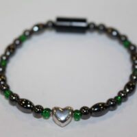 Magnetic Hematite Single Bracelet - Heart Center Stone, Green Beads