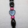 Magnetic Hematite Single Bracelet - Hematite Heart Center Stone, Hot Pink Beads