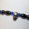 Magnetic Hematite Single Bracelet - Skull Center Stone, Blue Beads