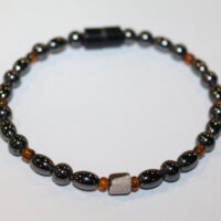 Magnetic Hematite Single Bracelet - Tiger Eye Barrel Center Stone, Brown Beads