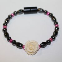 Magnetic Hematite Single Bracelet - Rose Center Stone: Off-white