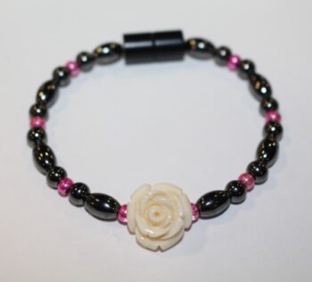 Magnetic Hematite Single Bracelet - Rose Center Stone: Off-white