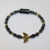 Magnetic Hematite Single Bracelet - Winged Heart Center Stone, Gold Beads