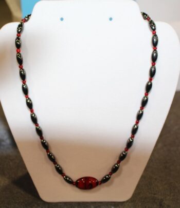 Magnetic Hematite Necklace - Red Center Stone, Red Beads