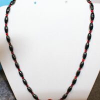 Magnetic Hematite Necklace - Red Rose Center Stone, Red Beads