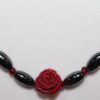 Magnetic Hematite Necklace - Red Rose Center Stone, Red Beads