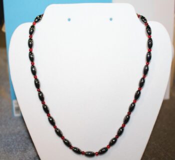 Magnetic Hematite Necklace - Hematite and Red Beads