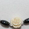 Magnetic Hematite Necklace - White Rose Center Stone, Clear Beads