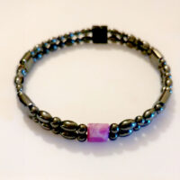 Magnetic Hematite Anklet: <br />Double-Strand - Rose Quartz
